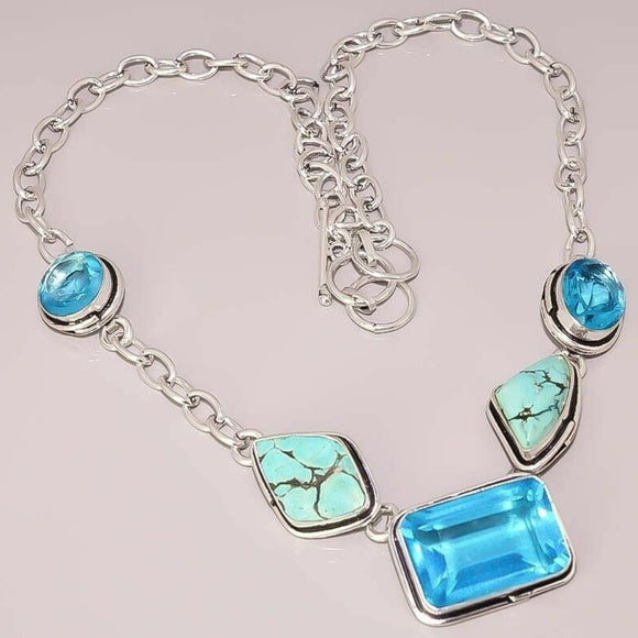 Turquoise Blue Topaz Quartz Jewelry 925 Sterling silver Necklace