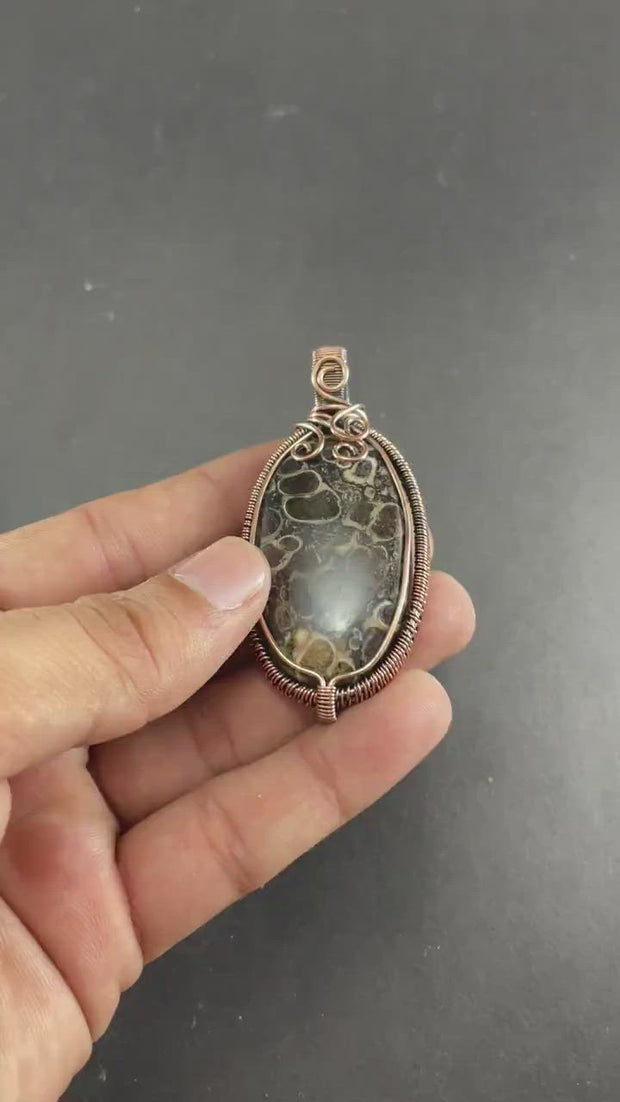 Tarantella Jasper Pendant Gemstone Copper Wire Wrapped