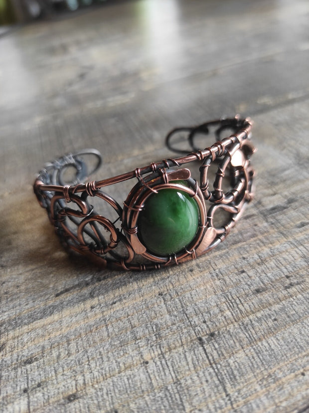 Copper Jade wire wrapped bracelet with Natural Jade Gemstone