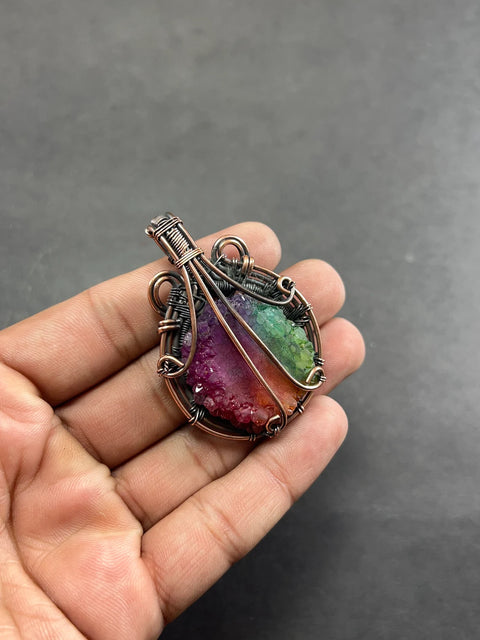 Gemstone Copper Wire Solar Quartz Wrapped Pendant,