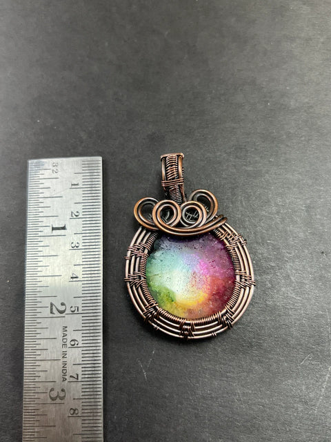 Gemstone Copper Wire Solar Quartz Wrapped Pendant,