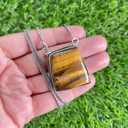 Artisan Made Tigers Eye Pendant Necklace 925 Sterling Silver Pendant