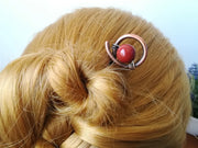 Red jasper hair stick, solid copper hair pin, hair accessory,