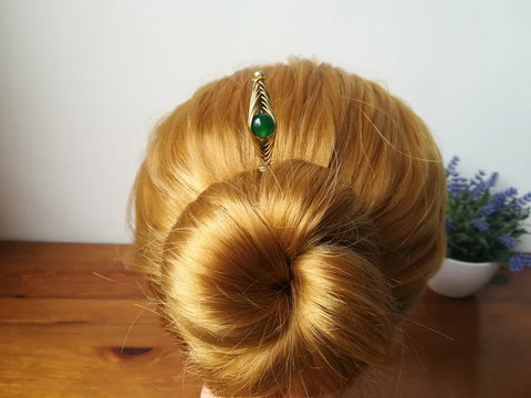 Green Agate hair stick, solid copper hair pin, hair accessory,