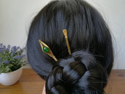 Green Agate hair stick, solid copper hair pin, hair accessory,