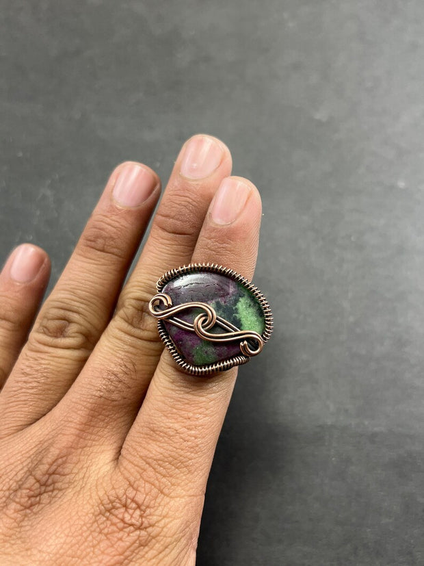 Ruby Zoisite Ring Size 7.5 Copper Artisan Made One of a kind
