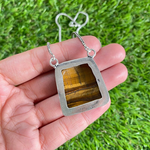 Artisan Made Tigers Eye Pendant Necklace 925 Sterling Silver Pendant