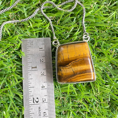 Artisan Made Tigers Eye Pendant Necklace 925 Sterling Silver Pendant